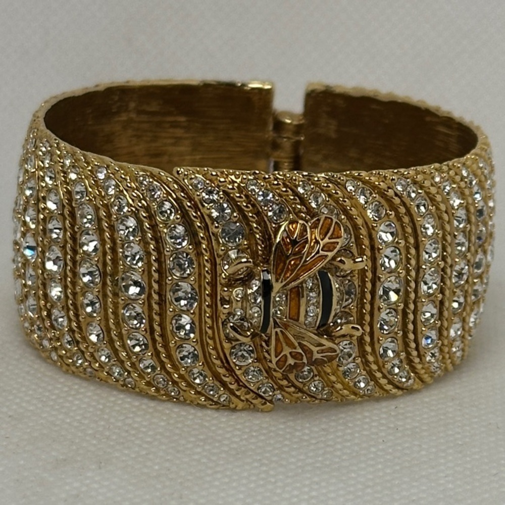 Kate Spade Through the Looking Glass Bee Cuff Gold and Crystal Hinged Bracelet